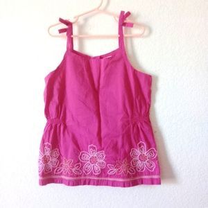 Gymboree Girl's Pink Embroidered Floral Smocked Waist Detail Tank Top size 8